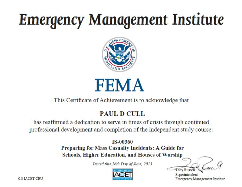 Preparing for Mass Casualty Incidents Certificate