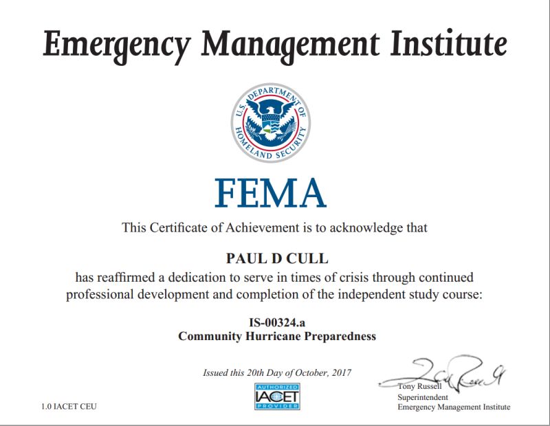 Community Hurricane Preparedness Certificate