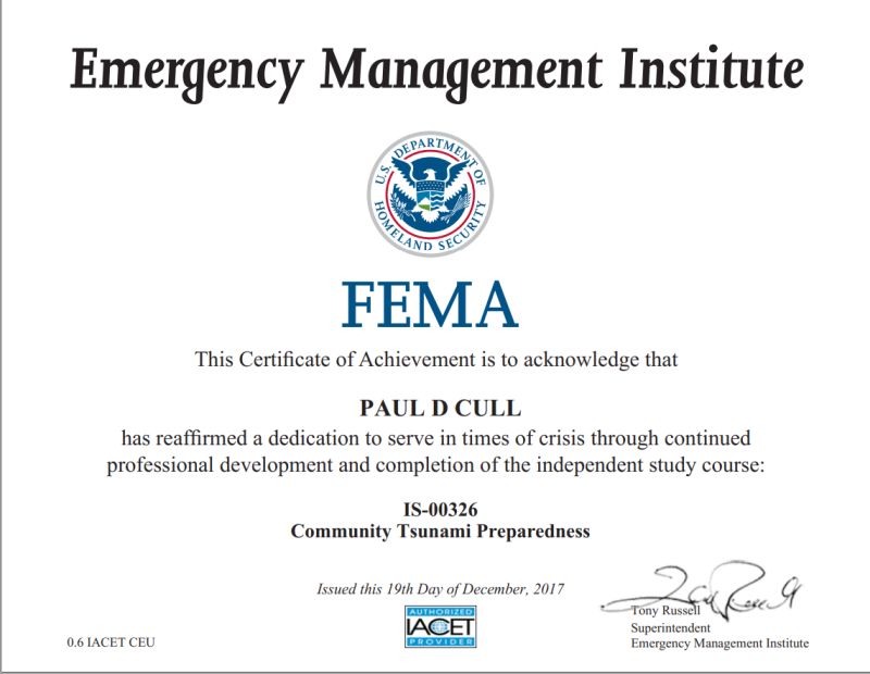 Community Tsunami Preparedness Certificate
