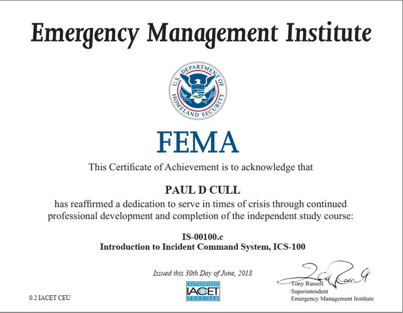 ICS-100 Incident Command System Certificate
