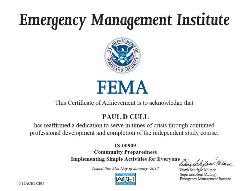 Community Preparedness Course Certificate