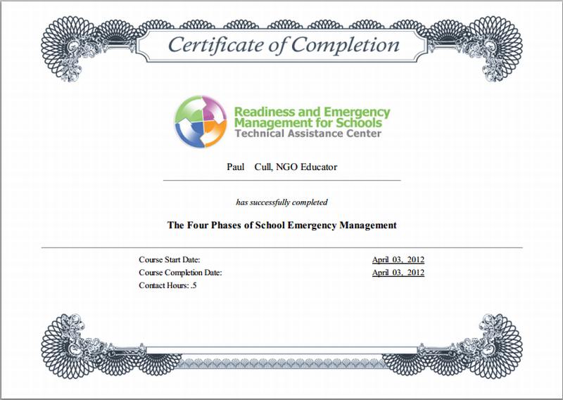 Four Phases of School Emergency Management Certificate