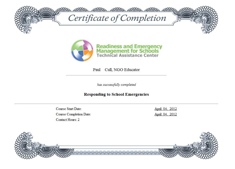 Responding to School Emergencies Certificate
