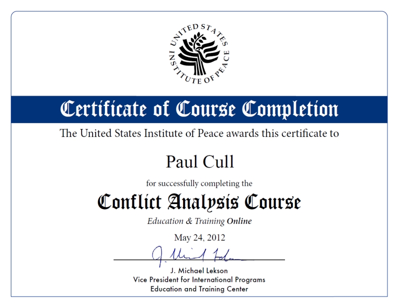 Conflict Analysis Course Certificate