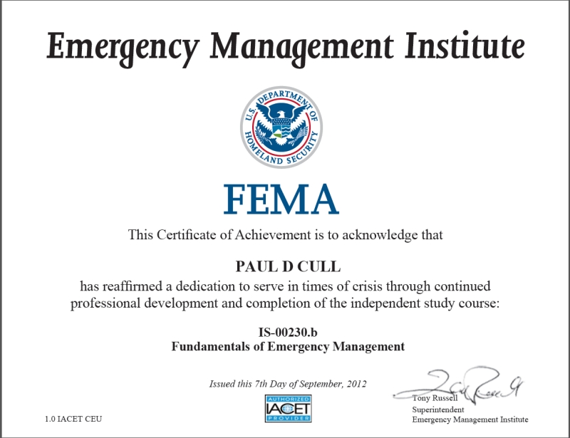 Fundamentals of Emergency Management Certificate