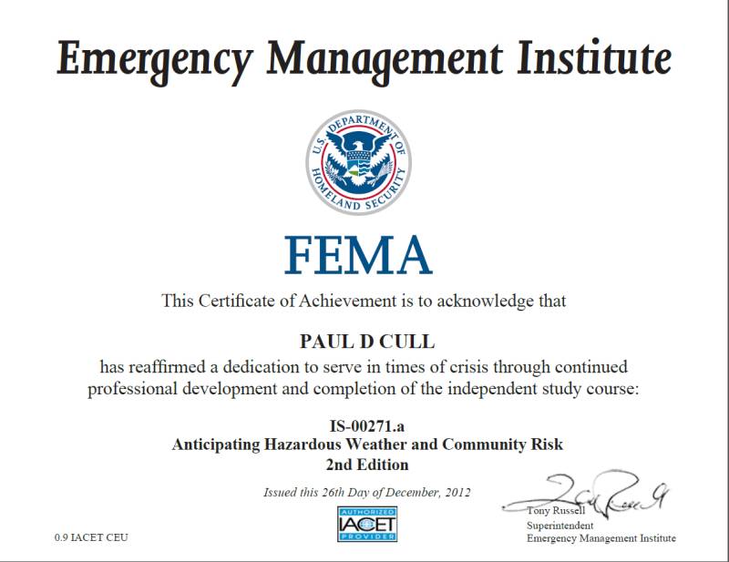 Anticipating Hazardous Weather and Community Risk Certificate