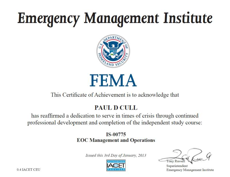 EOC Management and Operations Certificate